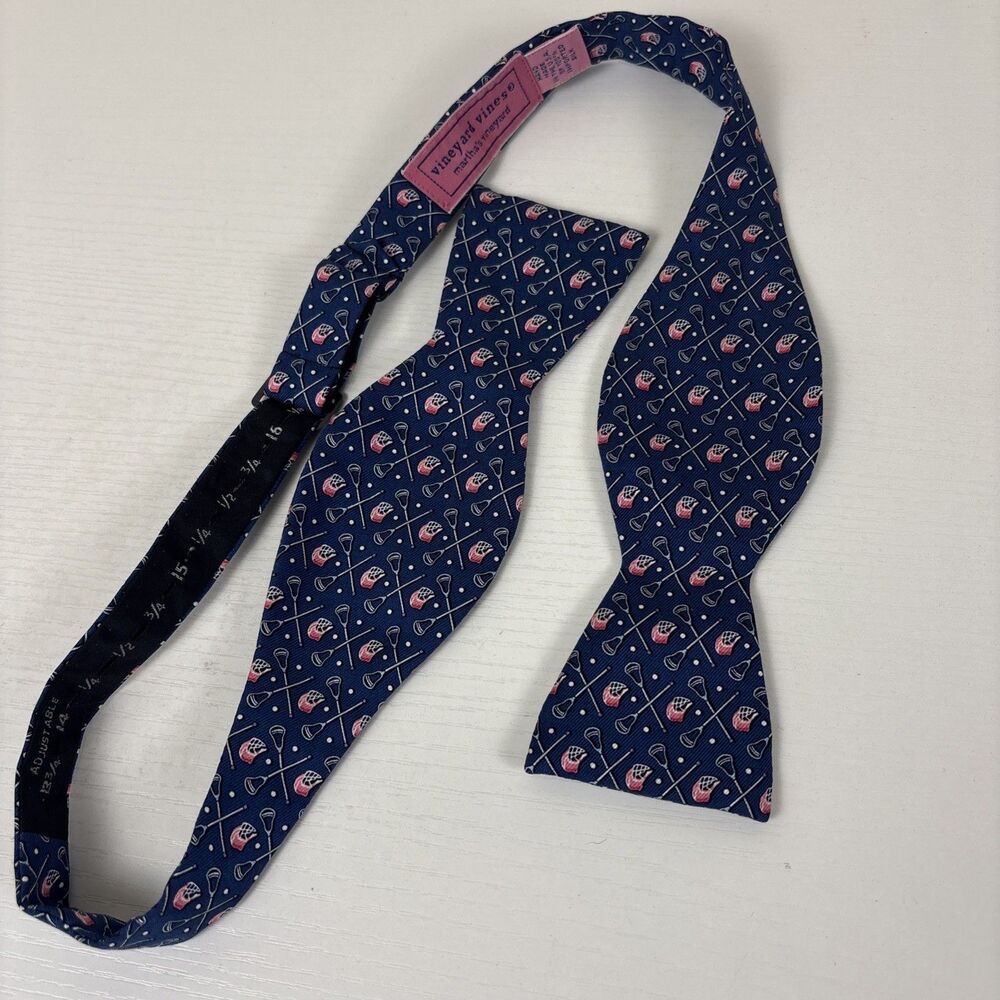 Vineyard Vines Men's Lacrosse Bowtie Blue Pink Adjustable 100% Silk Preppy Sport